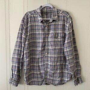 Lucky Brand Casual Blue and Gray Plaid Shirt